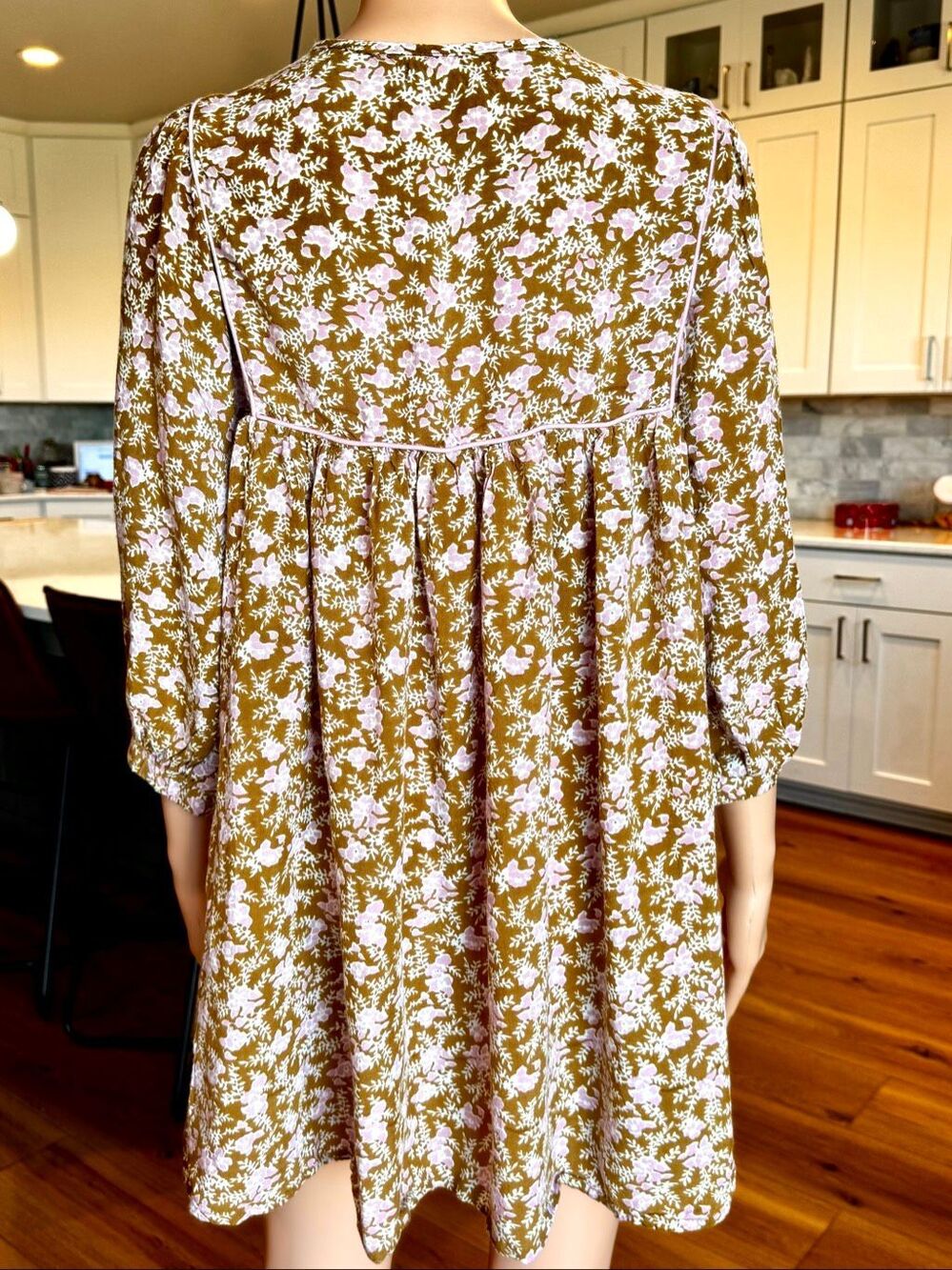 Natural Life Aimee Tunic Mini Dress Brown Pink Floral Boho Babydoll Medium - Picture 4 of 6